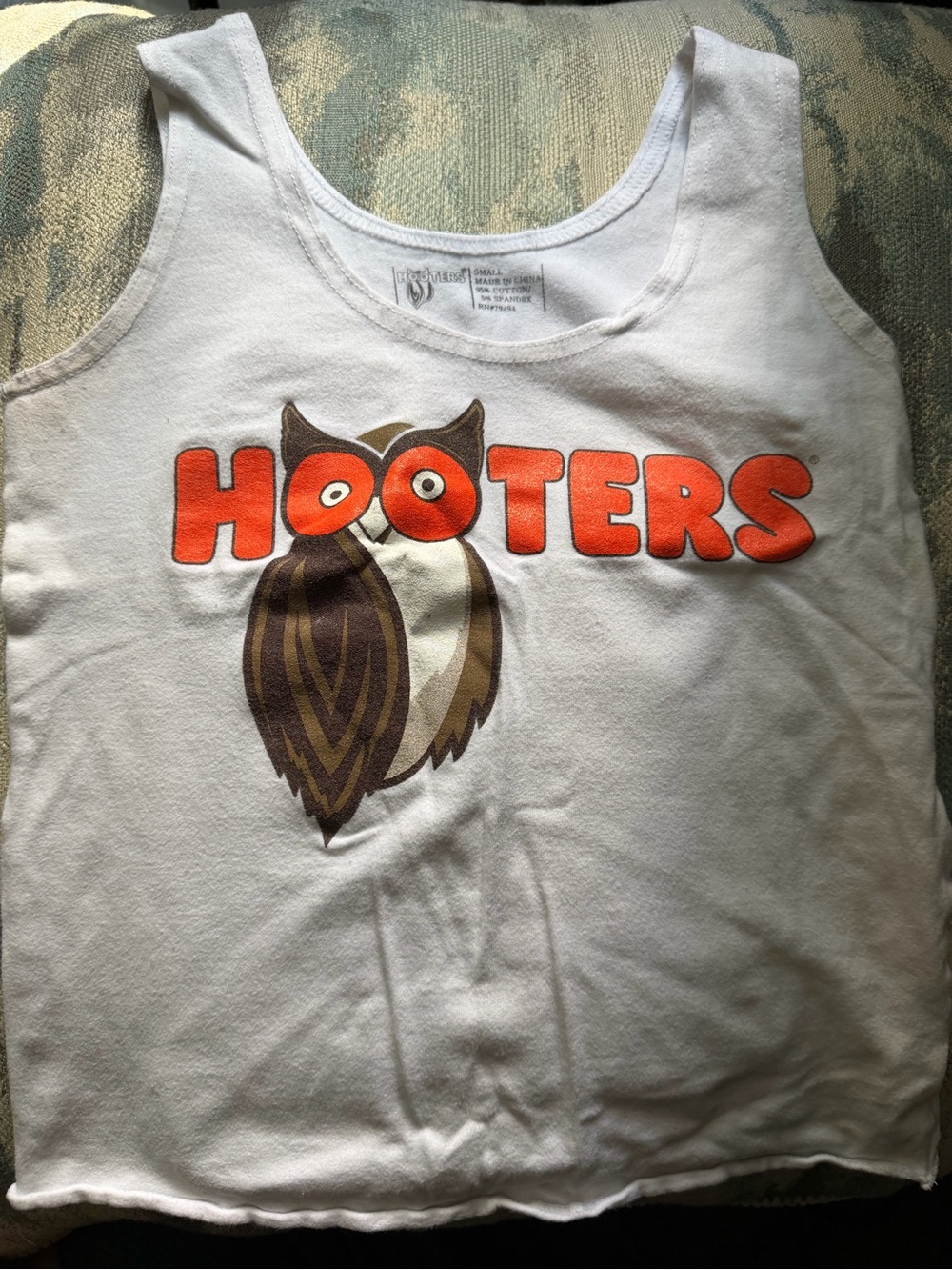 Hooters White Tank with Orange Logo and Brown Owl Graphic